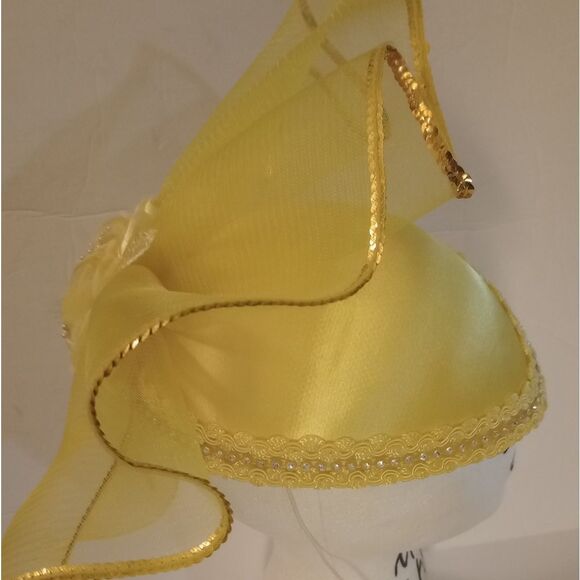 🆕👒 Vintage French Style Fascinator Church Hat - Yellow - Picture 5 of 7